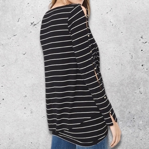 White House Black Market Striped Tunic Top Slit Sleeve Double Black/White Small - Picture 2 of 14